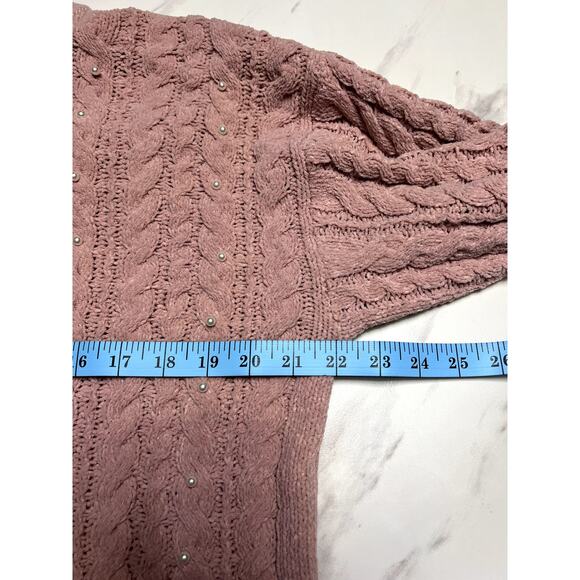 Cynthia Rowley Chunky Knit Pink Sweater with Pearls Pullover Girly Coquette Sz M - Picture 9 of 10
